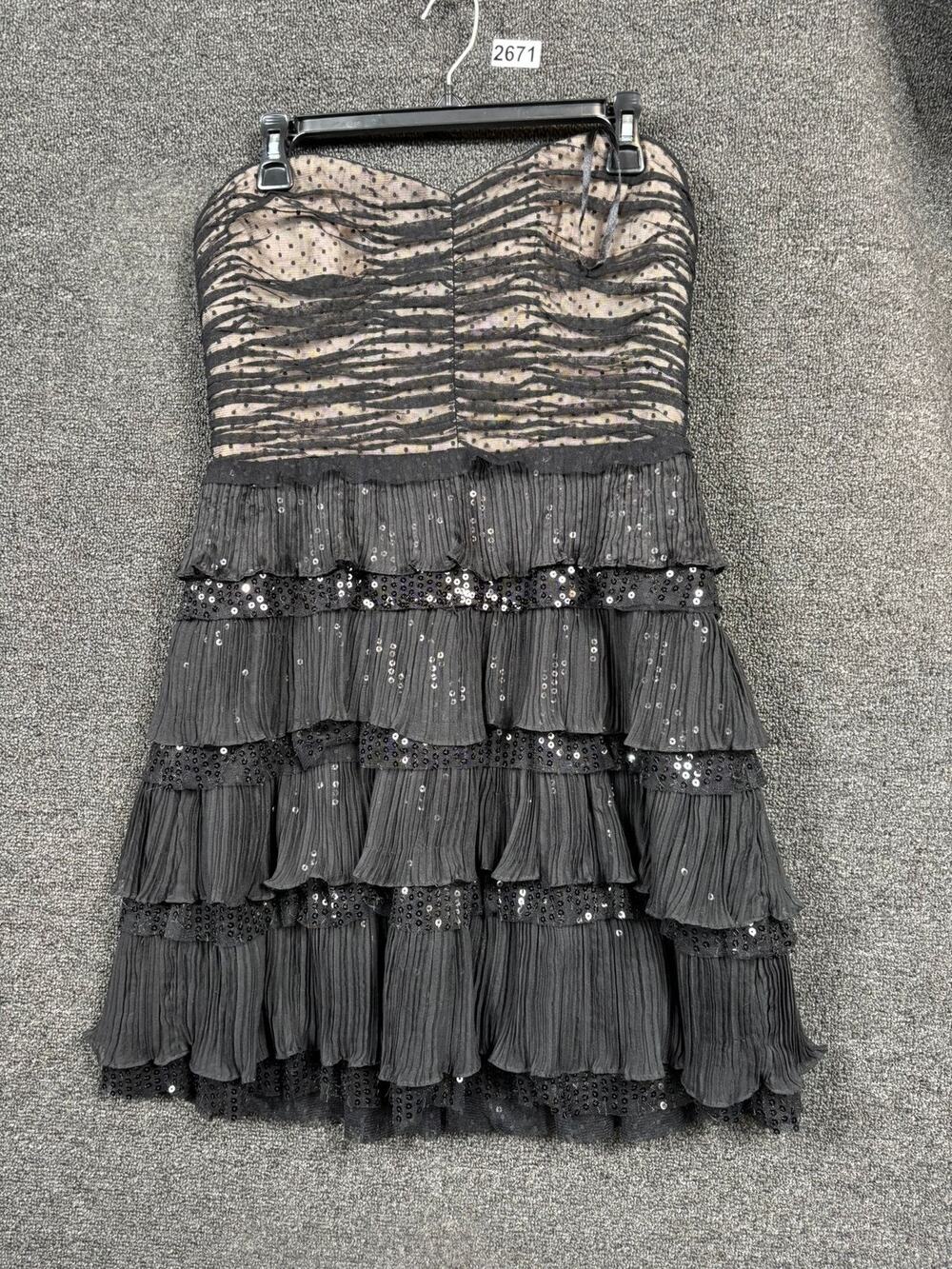Nine West Dress Womens 10 Black Strapless Tiered Sequin Pleated Glam Party NWT